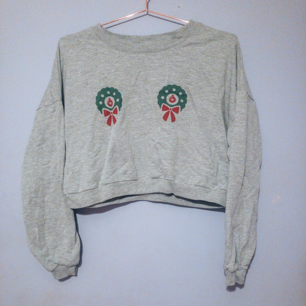 GFLN Gray Cropped Christmas Sweatshirt